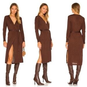 NWT Lovers + Friends Dress Azita Midi Wrap in Chocolate Brown